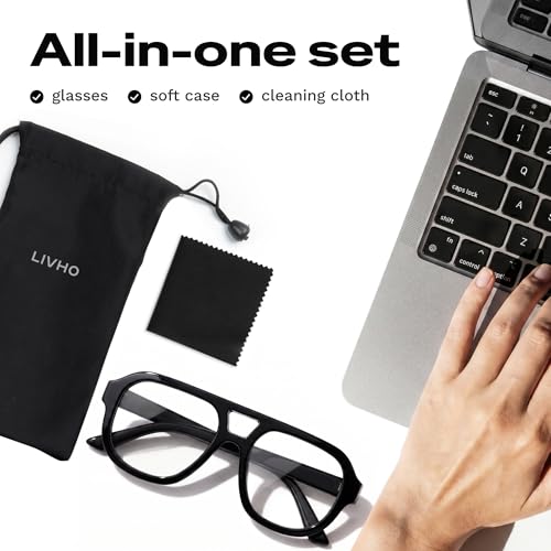 Image of livho Retro Aviator Blue Light Blocking Glasses for Women Men with Soft Case, Trendy Rectangle Computer Eyeglasses