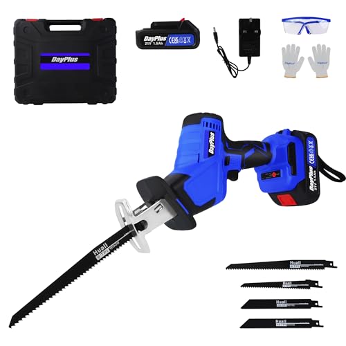 Scie sabre professionnelle sans fil 21 V 0-3000 SPM à vitesse variable - Coupe-bois électrique à main avec 4 lames - Moteur sans balais - Longueur de course de 22 mm