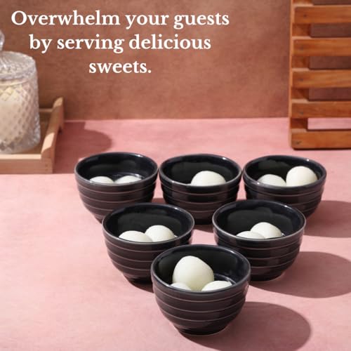 Image of Ceramic Multipurpose Bowl Set of 6-120ml | Microwave & Dishwasher Safe | Handcrafted Dip Bowl, Dessert Bowl for Ice Cream, Chatni,Sweets, Dessert, Nuts, Serving Bowls