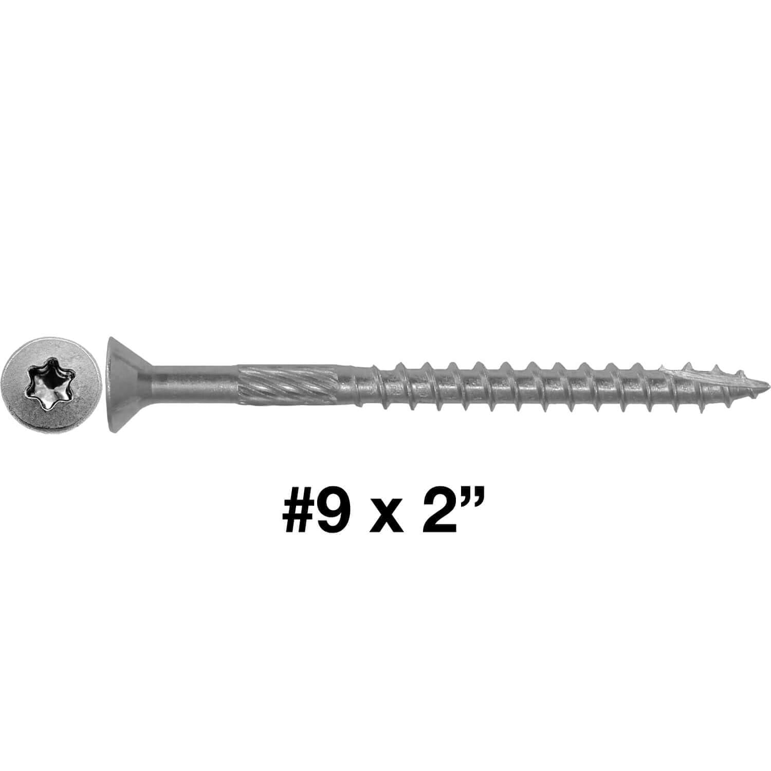 Jake Sales #9 x 2 Silver Star Stainless Steel Wood Screw Torx/Star Drive Head - Grade 300 Series Stainless Steel Torx/Star Drive Wood Screws - (1 Pound - 133 Approx. Screw Count)