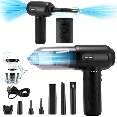 NOLYTH Handheld Car Vacuum Cleaner: 14000PA High Power Portable Cordless Mini 2-in-1 Compressed Air...