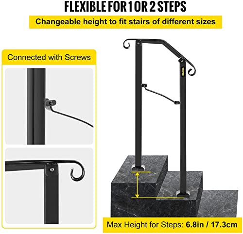 VEVOR Handrail Arch #1 Fits 1 or 2 Steps Matte Black Stair Rail Stainless Steel Wrought Iron Handrail with Installation Kit Hand Rails for Outdoor Steps by VEVOR - Used condition - Image 3