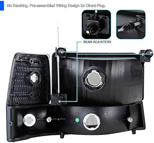 Spec-D Tuning Bronco Smoke Headlights Tinted Bumper Lights Corner Lamps Compatible with 1992-1996 Ford F150 F250 F350 L+R Pair Assembly Left + Right Pair Headlamps Assembly