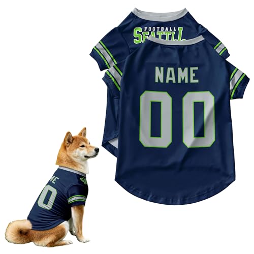 Seattle Personalized Dog Jersey Shirt with Custom Name and Number for Small Medium and Large Dogs Sports Pet Clothes XS3XL