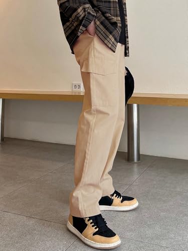 Image of GRECIILOOKS Men Loose Low-Rise Baggy Cargo Pants - Cotton Trousers with Adjustable Drawstring Waist - Casual Streetwear Utility Cargos