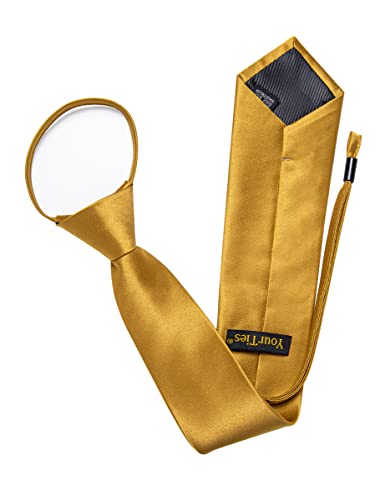 Image of YourTies Zipper Tie for Men Adjustable Pre-tied Satin Neckties and Pocket Square Set Solid Color Business Formal Wedding