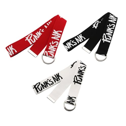 3pcs Double Ring Canvas Web Belts for Women and Men Adjustable Waistband Iron Buckle Stylish Letter Print Casual Pants Accessories