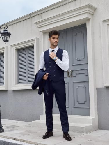 Mens Suits 3 Piece, Slim Fit Suits for Men Wedding Formal Business Prom Party Mens Double Breasted Suit Tuxedo3