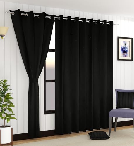 Image of LaVichitra 2 Pieces Solid Premium Blackout Curtains - Thermal Insulated, 3 Layered, 100% Opaque Window - 6 feet, Black