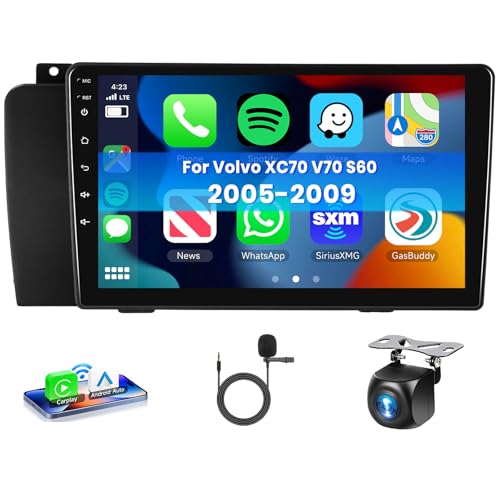 [8 CORE 4G+64G] Car Radio for Volvo XC70 V70 S60 2005-2009 with Wireless Carplay/Android Auto, 9 Inch Touch Screen with GPS Navi, WiFi, SWC, DSP+Backup Camera