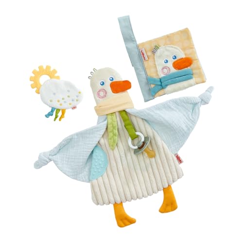 Kit de jeu pour bébé premier âge hochet oie livre en tissu et doudou 0 ans