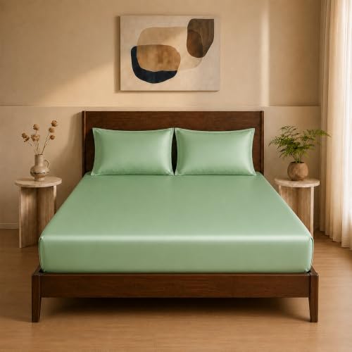 Image of HOMEMONDE 100% Bamboo King Size Fitted Bedsheet with 2 Pillow Covers | 300 TC Luxury Cooling Elastic Fitted Sheet | Ultra Soft, Breathable & Moisture Wicking | (Sage Green, 78x72 Inches)