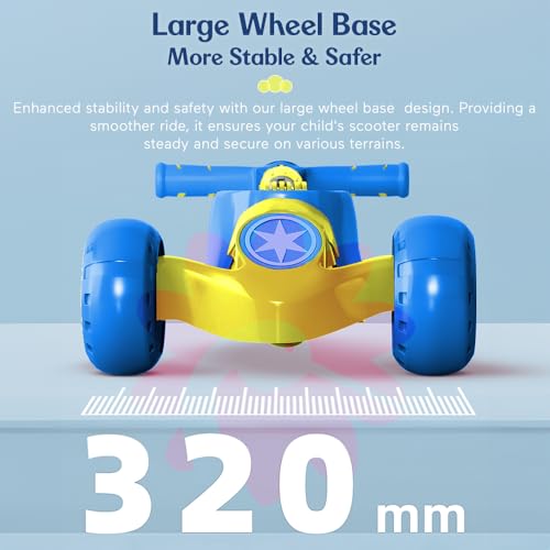 StarAndDaisy Kids Scooter 3-14 Years Girls & Boys / 3 Wheel Led Light Kick Skate Scooter for Kids with 5 Gear Height Adjustment, Upto 100Kg Weight Support Chassis, One Click Easy Fold - Blue&Yellow