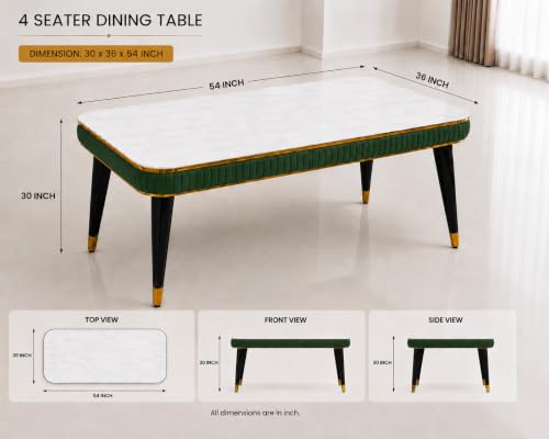Image of WOODEN SPACE Majestic 4 Seater Wooden Dining Table Set | Urban Marble Top Dining Table with Chairs for Dining Room & Kitchen (Modern Classic Printed Dark Green) (54 x 36 x 30 inch)