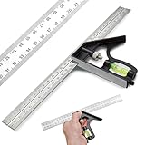 Square Ruler Tool Set, Combination Square Carpentry Tools with 12Inches/300mm Scale, 45/90 Degree Ruler with Bubble Level, Measuring Tool for Woodworking Engineer Carpenter