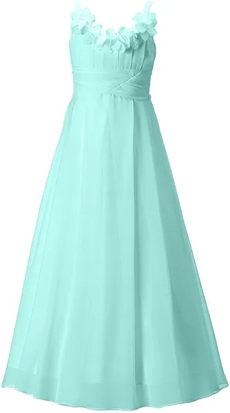 Happy Rose Flower Girls Dresses Junior Bridesmaids Camisole Girls Elegant Ruffle Chiffon Ankle Length