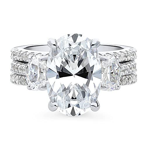 Berricle Sterling Silver 3-Stone Wedding Engagement Rings Oval Cut Cubic Zirconia Cz Ring Set For Women, Rhodium Plated Size 7 #TOP1