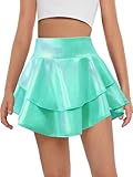 Haloumoning Girls Metallic Skater Skort Kids High Waisted Shiny Dance Scooter Skirt 4-14 Years