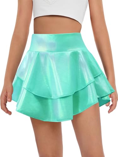 Image of Haloumoning Girls Metallic Skater Skort Kids Shiny Scooter Skirt 4-14 Years