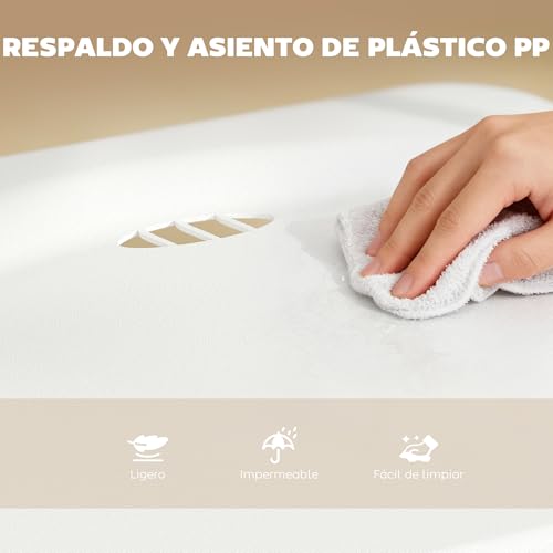 Miniatura 5 de Homcom Juego De 6 Sillas Plegables De Plástico, Estructura De Acero, Sillas De Comedor Con Respaldo Curvo, Asiento Cóncavo, Para Espacios Pequeños, Salón, Oficina, Cocina, Blanco