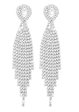 DIAMANTIO Dangle Sparkling Chandelier Tassel Earrings Drop Statement Long Dangly Dangling Sparkly Rhinestone Jewelry for Wedding Party Prom night or Any occasion (Silver 13)