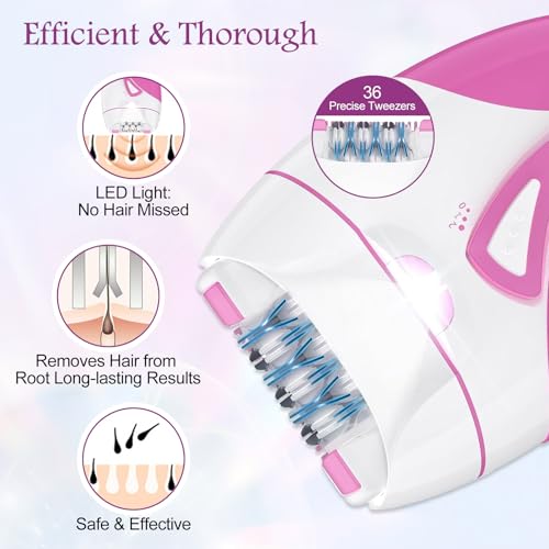 Image of Epilator for Women, Smooth Glide Facial Hair Remover with 2 Speed & LED Light, Rechargeable Cordless Electric Epilator for Face, Bikini, Underarms, Arms, and Legs, Painless & Portable