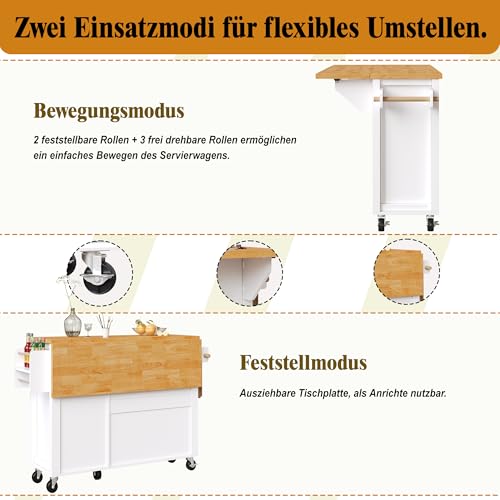 Isla de cocina, armarios, armario buffet, 99 x 70 (40 x 90 cm), carrito de cocina extensible con ruedas, con toallero, estante para especias, estantes para puertas, estantes ajustables, tres puertas - imagen 7
