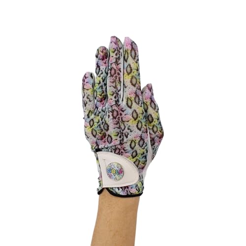 Hand Candy Golf Glove – Premium Cabretta Leather – “Rainbow Python” – Left Hand Women's Golf Glove with Matching Ball Marker (Small)