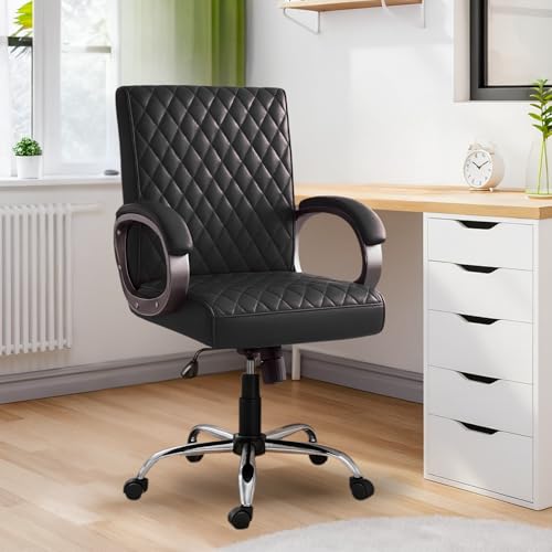 Image of NEWTURN Beta Mid Back Office Chair, Leatherette Ergonomic Design with Tilt /Height Adjustment, Metal Chrome Base, 360 Swivel for Study and Work from Home & 1 yrs Parts Replc. Warranty (Black)
