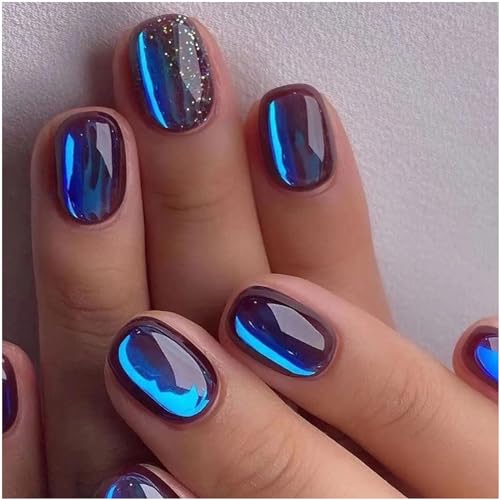 24 Piezas Uñas Postizas Cortas Cuadradas, 12 Tamaños Natural Uña Falsa Tips Francesas Uñas de Gel Postizas, Azul Brillante Artificiales Puntas de Uñas Acrilico Presione En Uñas para Mujeres Niñas