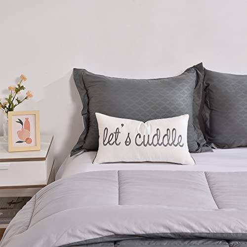 Sunkifover Decorative Rectangle Pillow Covers 12X20 Inches, Soft Solid Lumbar Pillow Cover, Embroidered Rectangular Pillow Case With Let's Cuddle Quote For Bed, Bedroom (Color Grey) #TOP1