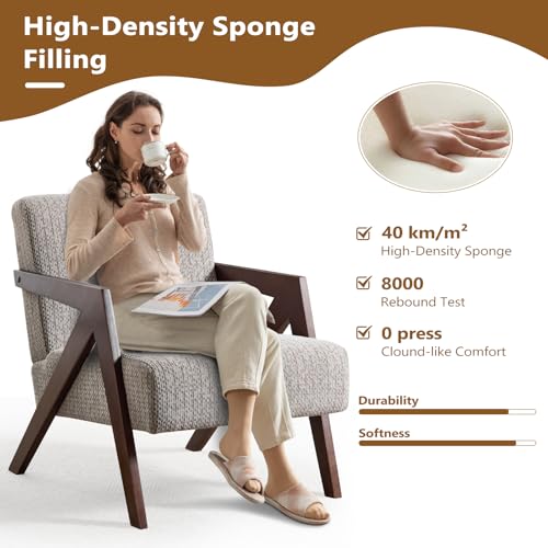 Bonzy Home Mid-Century Modern Accent Chair Set of 2 with Solid Wood Frame, Upholstered Armchair for Bedroom & Living Room,Reading Side Chair with Soft Lien Fabric Cushion,Easy Assembly,Beige - Image 6