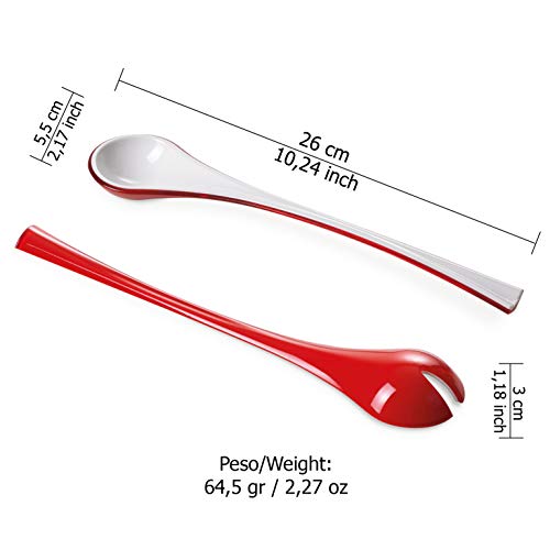 Omada Design Zweifarbige Salatgabel in Acryl (BPA FREE), Längsrichtung: 26 cm, Made in Italy, Spülmaschinenfeste Salatgabel, Linea Trendy, Weiße/Rot Farbe