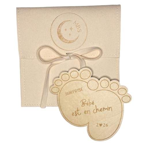 Moonbaby Carte en Bois Annonce Grossesse Bébé, Avec sa pochette,Petits pieds, Body Original