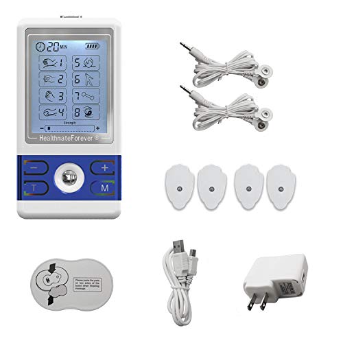 BM8GL Blue 8 Modes Best tens EMS nmes Unit Machines Electric Electron Electronic Pulse Back Neck Legs Massagers Handheld for Back Neck Shoulder Knee Pain tmj Replacement Pads HealthmateForever