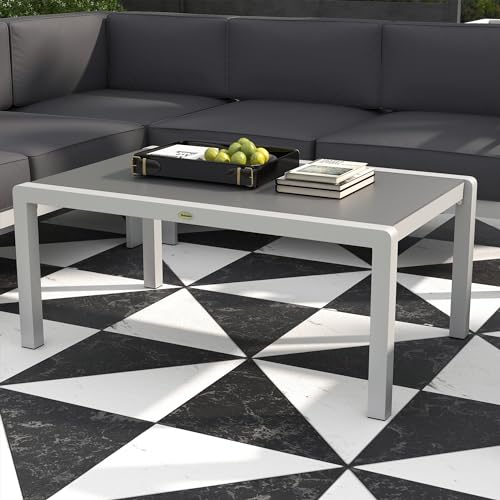 Outsunny 5-Piece Garden Corner Sofa Set with Cushions, 6 Seater Aluminium Garden Furniture Set with Glass Top Coffee Table, Patio Sectional Conservatory Furniture for Patio & Terrace, Light Grey - Image 8