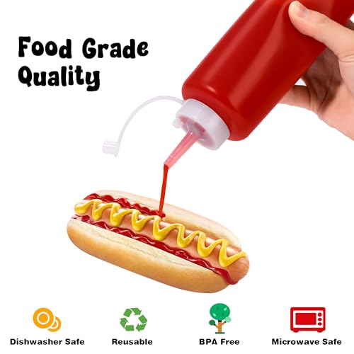 Rainspire 2-Pack 16oz Upgraded Thickened Durable Leak-Proof Condiment Squeeze Bottles for Sauces/Oil/Arts and Crafts, Dishwasher Safe, White