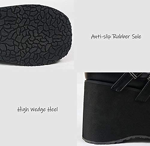 CELNEPHO Mary Jane Shoes for Women, Double Ankle Strap Mid Wedge Heel Platform Dress Shoes Gothic Pumps Shoes Black4