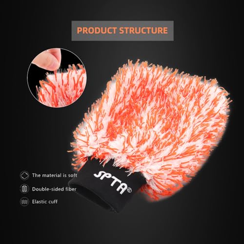 SPTA Microfiber Car Wash Mitt, 3Pcs Car Sponge Glove Wrapped in Soft, Plush Fiber Cloth Material, Safe Washing with Any Car Soap, Bucket, Foam Gun, Foam Cannon, Other Cleaning Supplies by SPTA - Image 3