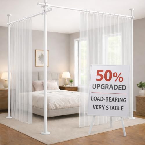 JILRON Room Divider Curtain Rod Tension Rod No Drilling, Adjustable Height, Quick Setup for Rental, Dorm, Bedroom, Office (White - W72-200 × H43-120 in)