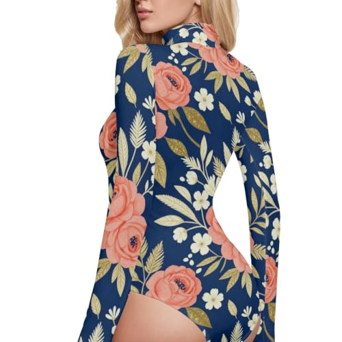 Corsé de manga larga para mujer GuoChe body azul marino eotard cuello alto sutil 3