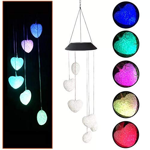 Flueyer Carillon Éolien Solaire En Forme De Cœur – Lumière LED Multicolore – Décoration Jardin, Terrasse, Patio Romantique