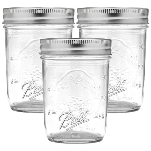 Ball Regular Mouth Glass Mason Jars with Lids and Bands, Used for Canning (Half Pint, 8 Ounce (Pack of 3))