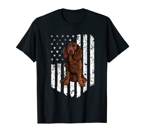 Black White American Flag American Water Spaniel 4th Of July T-Shirt for Women Men