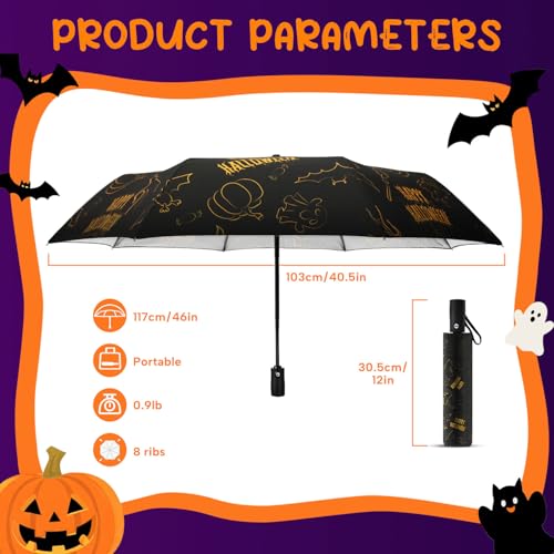 ECOBRELLA Collapsible Travel Umbrella Windproof - Auto Open Close Light Weight Backpack Umbrella Fun Gifts Gothic Decor Bats Umbrellas Adult Men — view 3