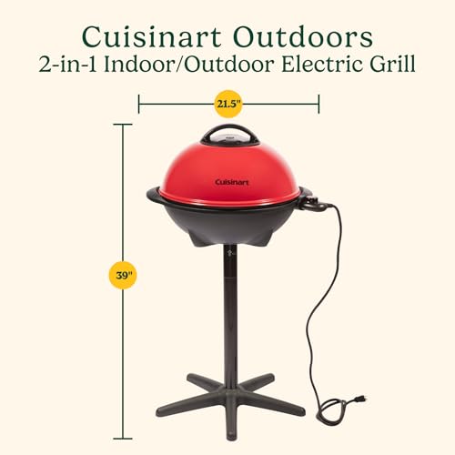 Cuisinart Indoor/Outdoor Electric Grill, 2-in-1 Portable BBQ with Non-Stick Cooking Surface, Adjustable Heat, Stand/Tabletop Options for Cookouts, Barbecues and Small Spaces (CEG-115C) by Cuisinart - Image 2