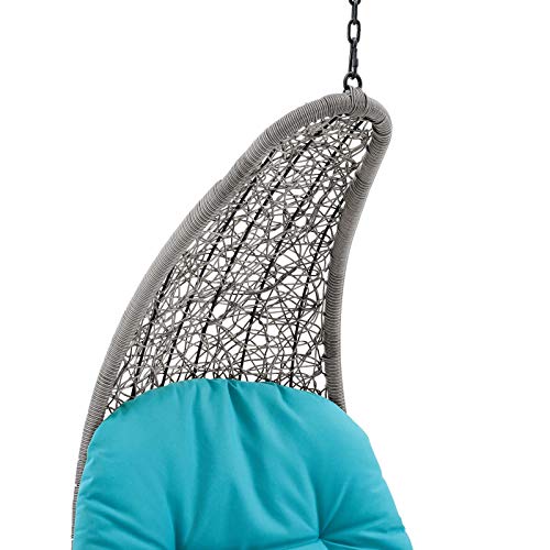 Modway Landscape Wicker Rattan Outdoor Patio Porch Chaise Lounge Hanging Swing Chair, Light Gray Turquoise #TOP3
