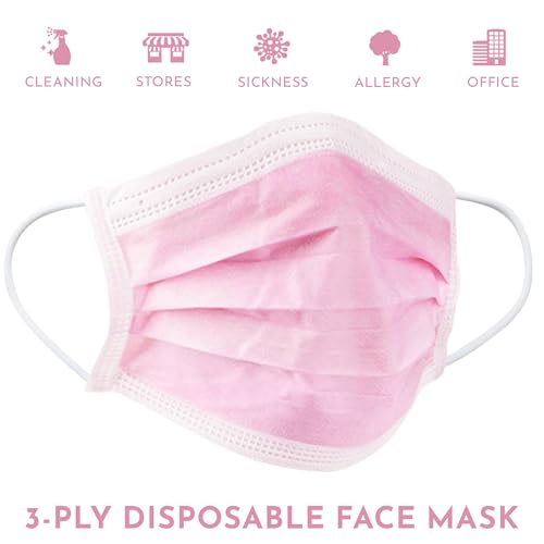 50PCS Pink Disposable Face Masks - 3-Ply Non-Woven Breathable & Comfortable Masks with Elastic Ear Loops - Comfortable Daily Use Nose & Mouth Protection - Image 3