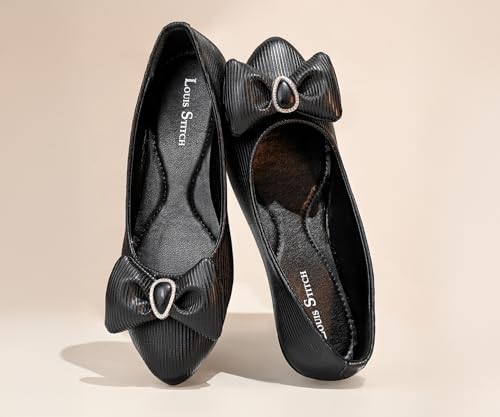 Image of LOUIS STITCH Women's Stylish Bow Ballerina Flats | Premium Closed-Toe Flat Sandals| Comfort Ballerina for Office & Everyday Style| LS-LDCF-010