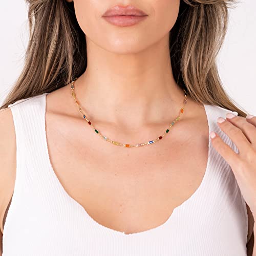 Barzel 18K Gold Plated Multi Stone Crystal Baguette Necklace for Women - Made In Brazil2